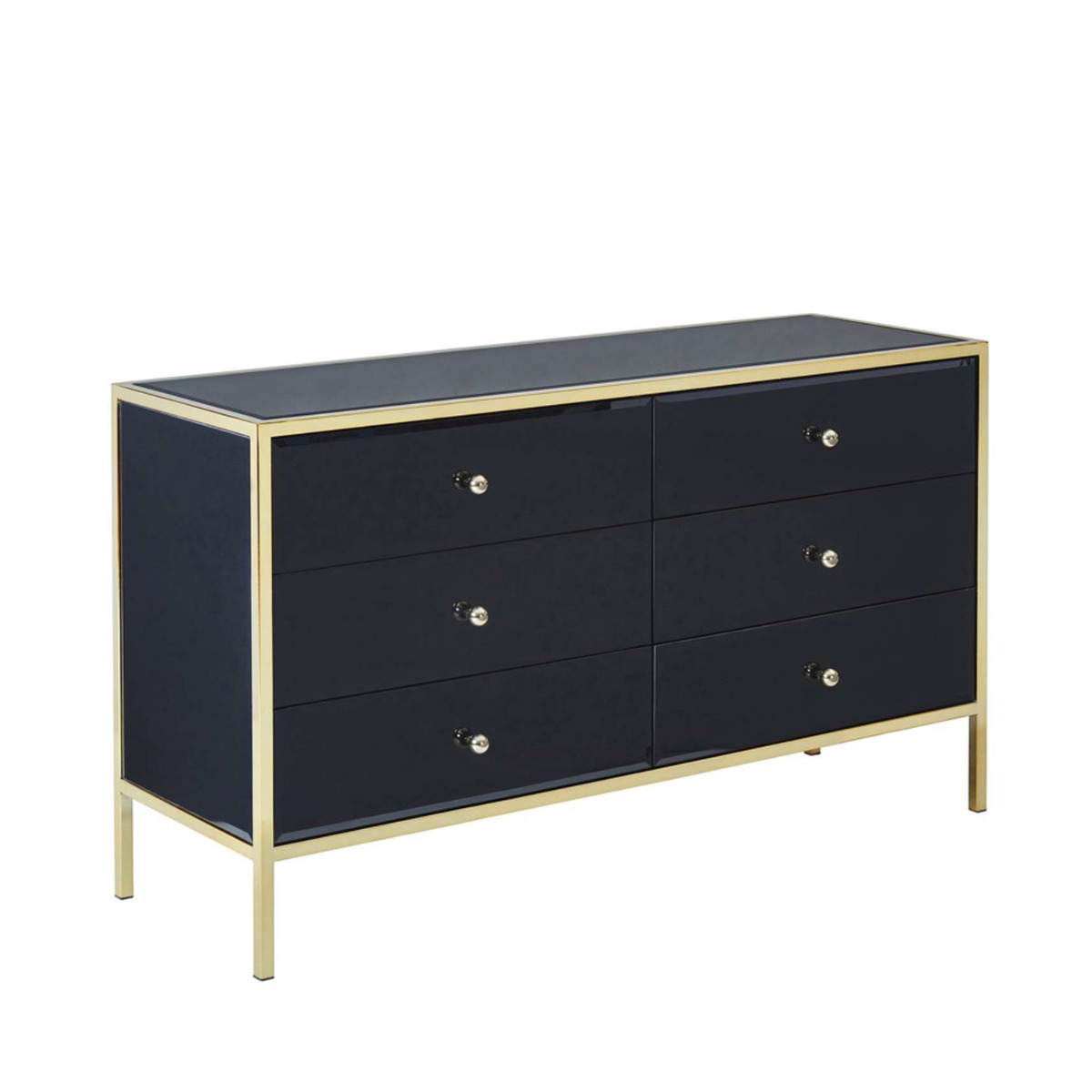FIESTA Black Chest of Drawers - Large-sized, 6 Drawers, Double - Birlea Essentials