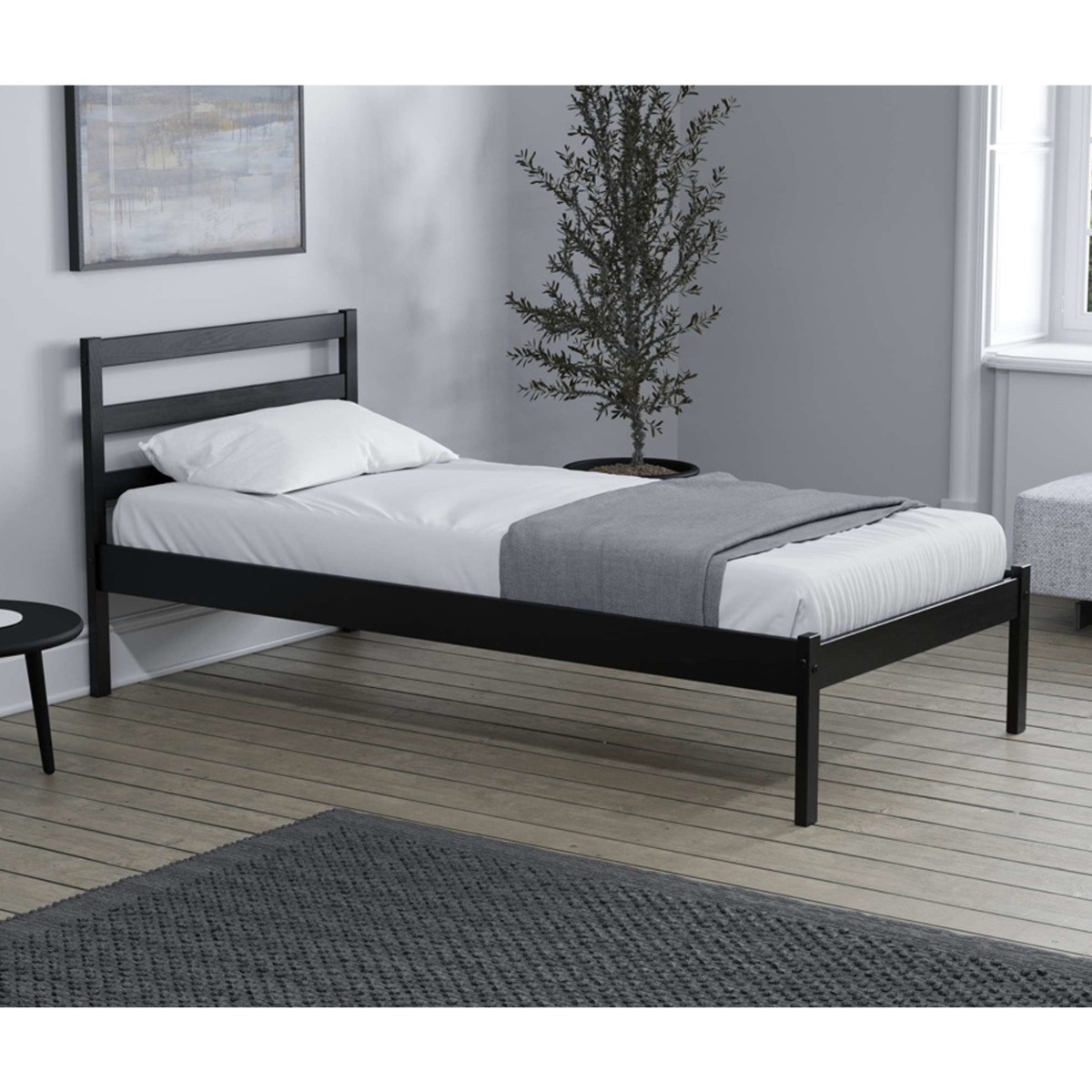 Black Finish Solid Pine Wood Frame - Single 3ft - Birlea Essentials
