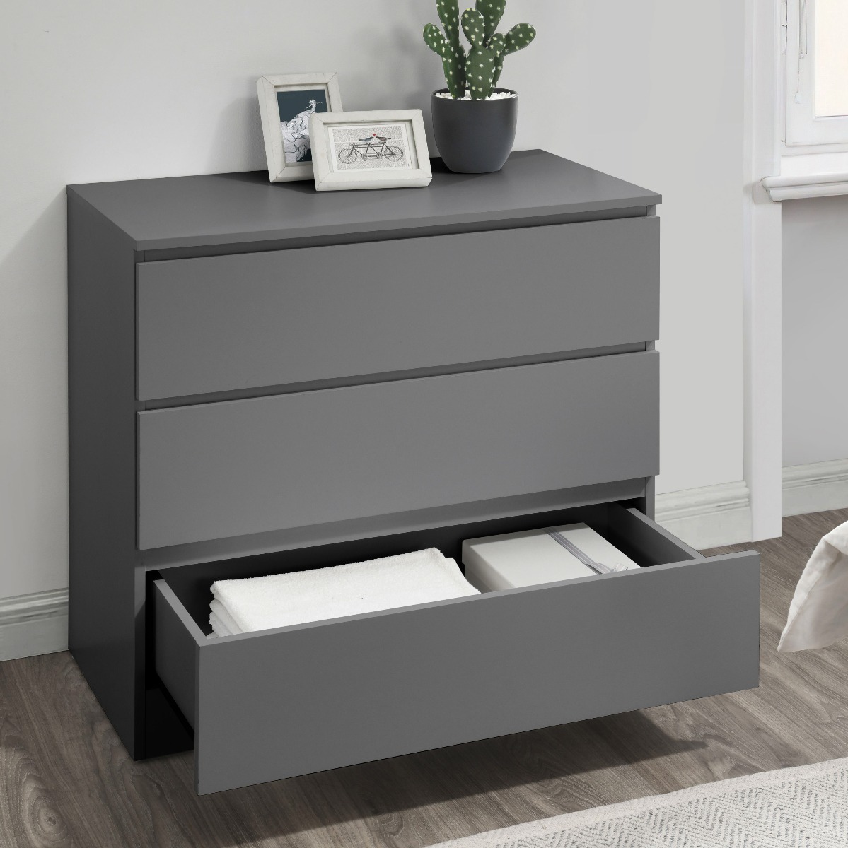 OPAL Grey Chest of Drawers - Medium-sized, 3 Drawers - Birlea Essentials