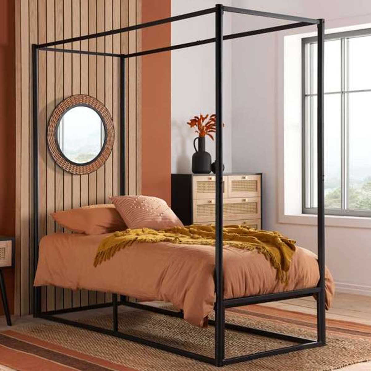 Farringdon Metal Frame Poster Design Black Bed - Single 3ft - Birlea Essentials