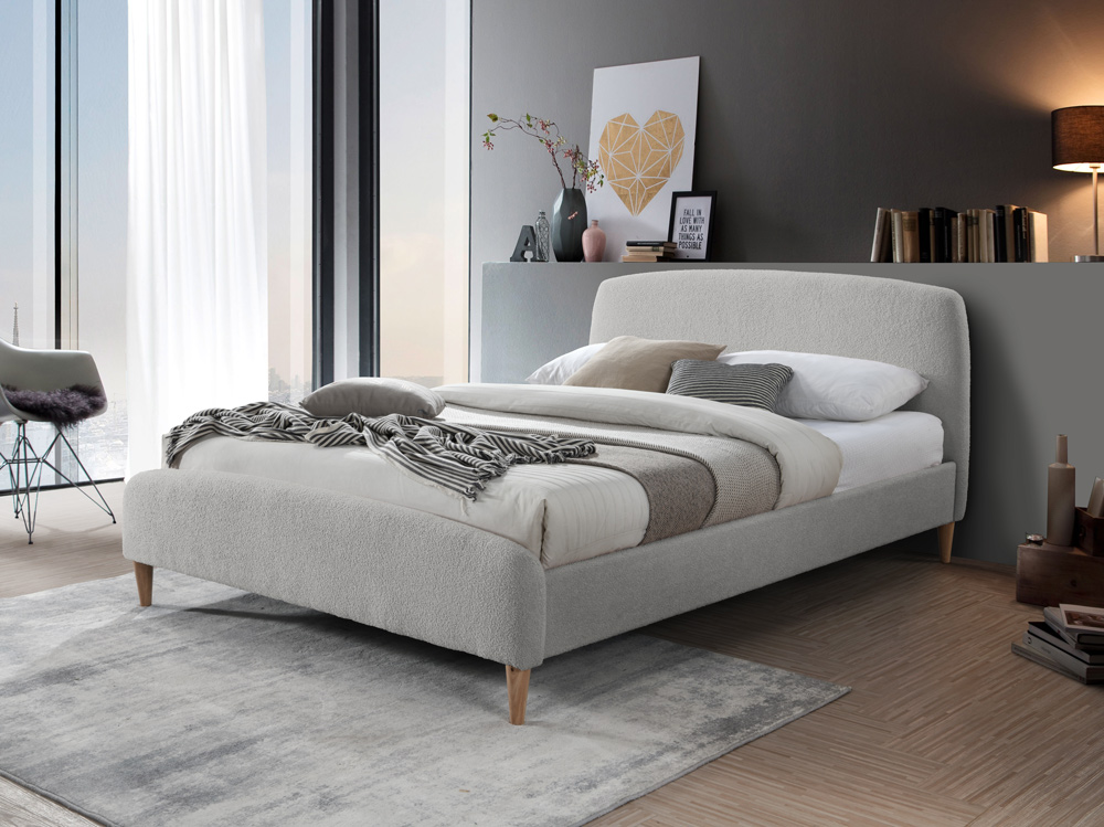 Classic Curve Headboard Otley Fabric Charcoal Bed - Standard Double 4ft6 - Birlea Essentials