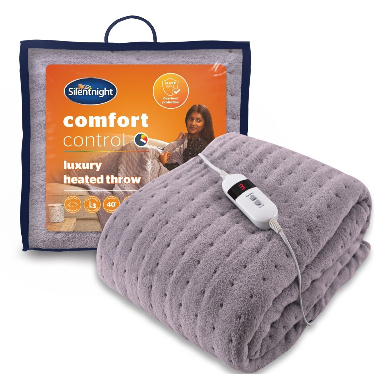 Sofa Super Cosy Electric Throw Blanket Comfort Heated Control - Grey Colour - Bedroom & More