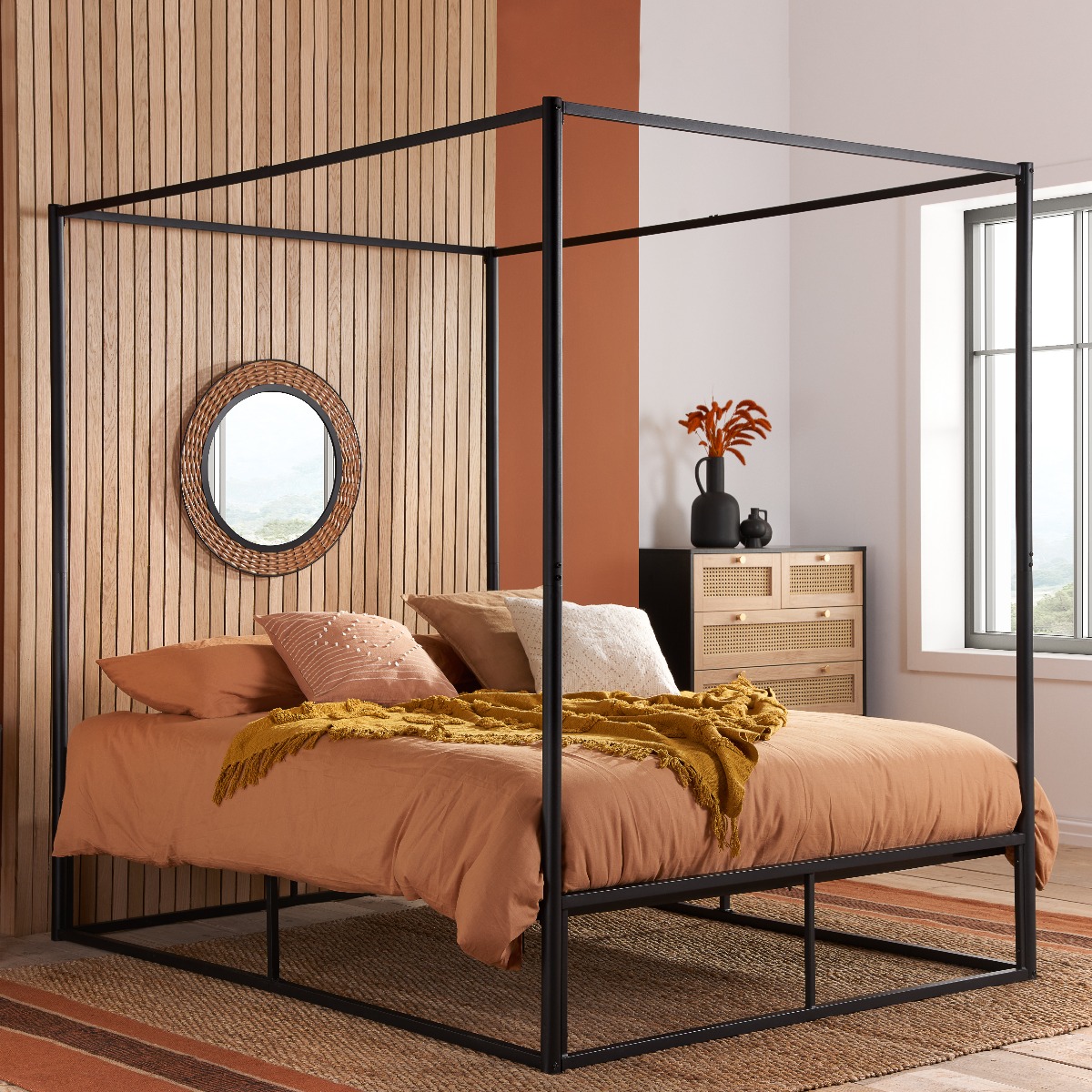 Farringdon Metal Frame Poster Design Black Bed - Small Double 4ft - Birlea Essentials