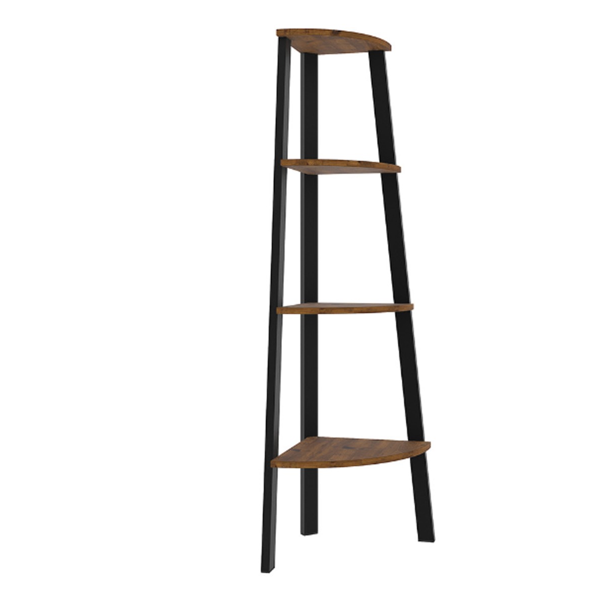 Ealing Black Metal With Rustic Wood Effect Corner Bookcase - Vintage Pine - Leeds Plywood