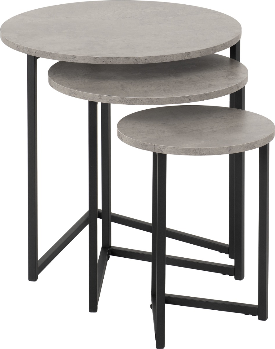 Athens Round Nest of Tables - Concrete Effect Black - Budget Deals