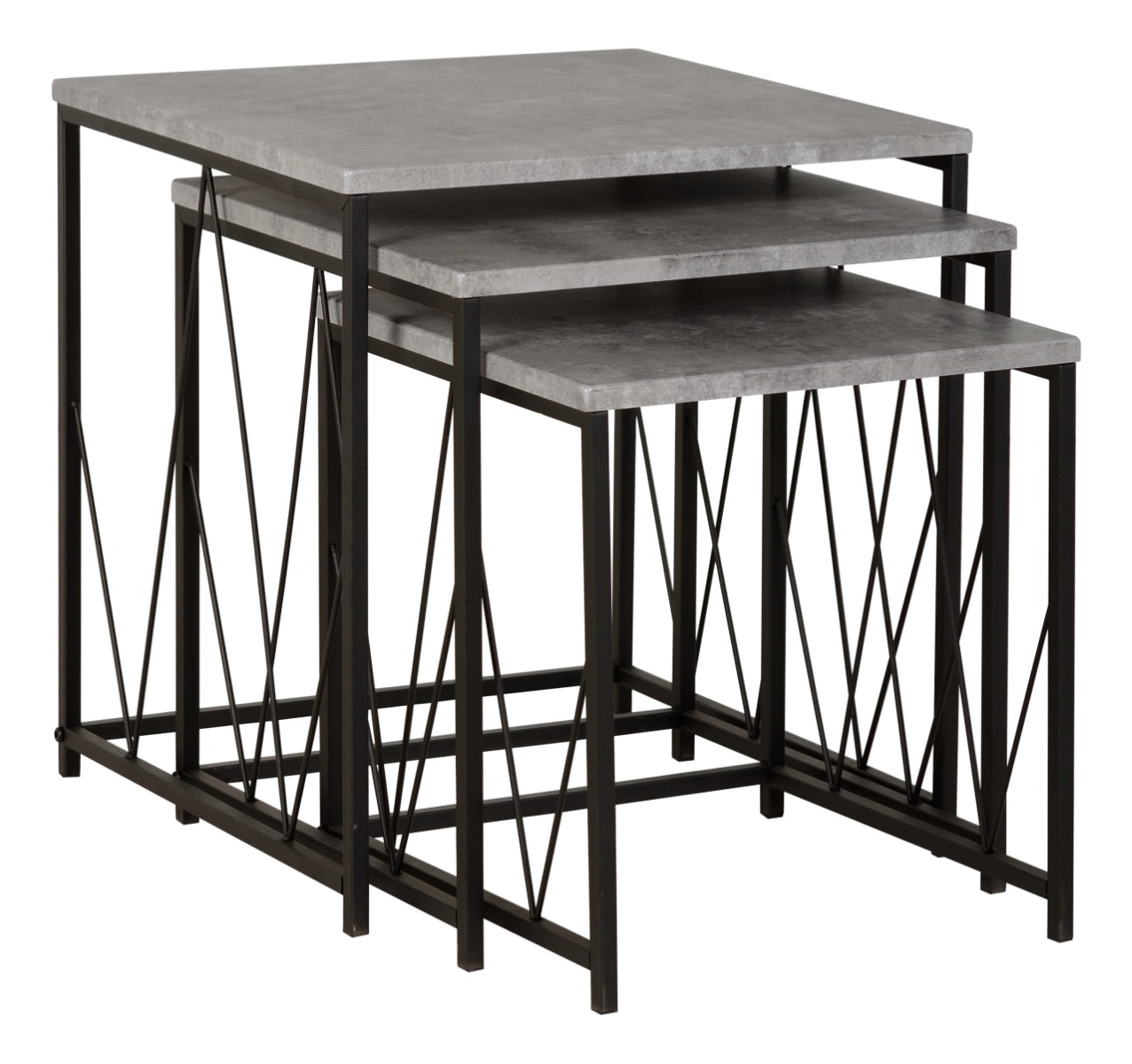Athens Square Nest Of Tables - Concrete Effect Black - Budget Deals