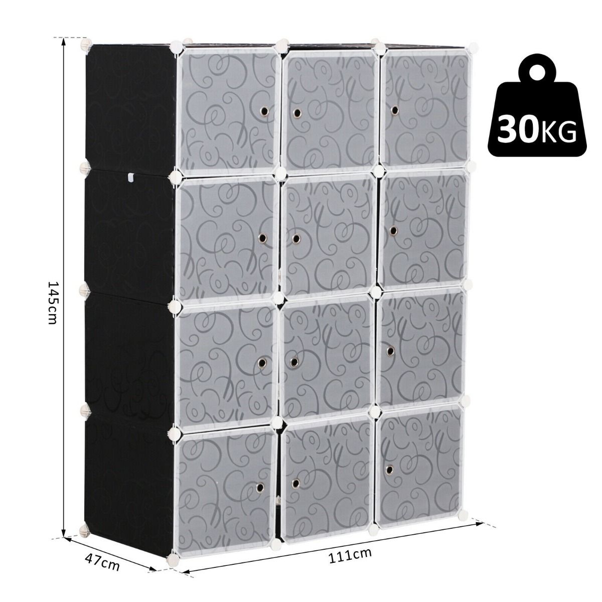 Portable Plastic Interlocking Wardrobe - Black and White - Aldo & Ehren