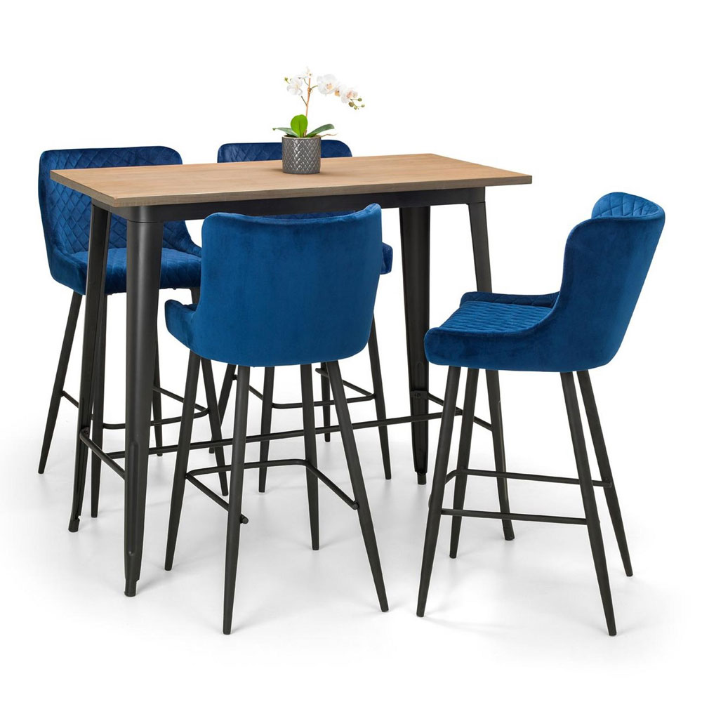 Luxe Upholstered Black Painted Legs Velvet Bar Stool - Blue - JB Collections