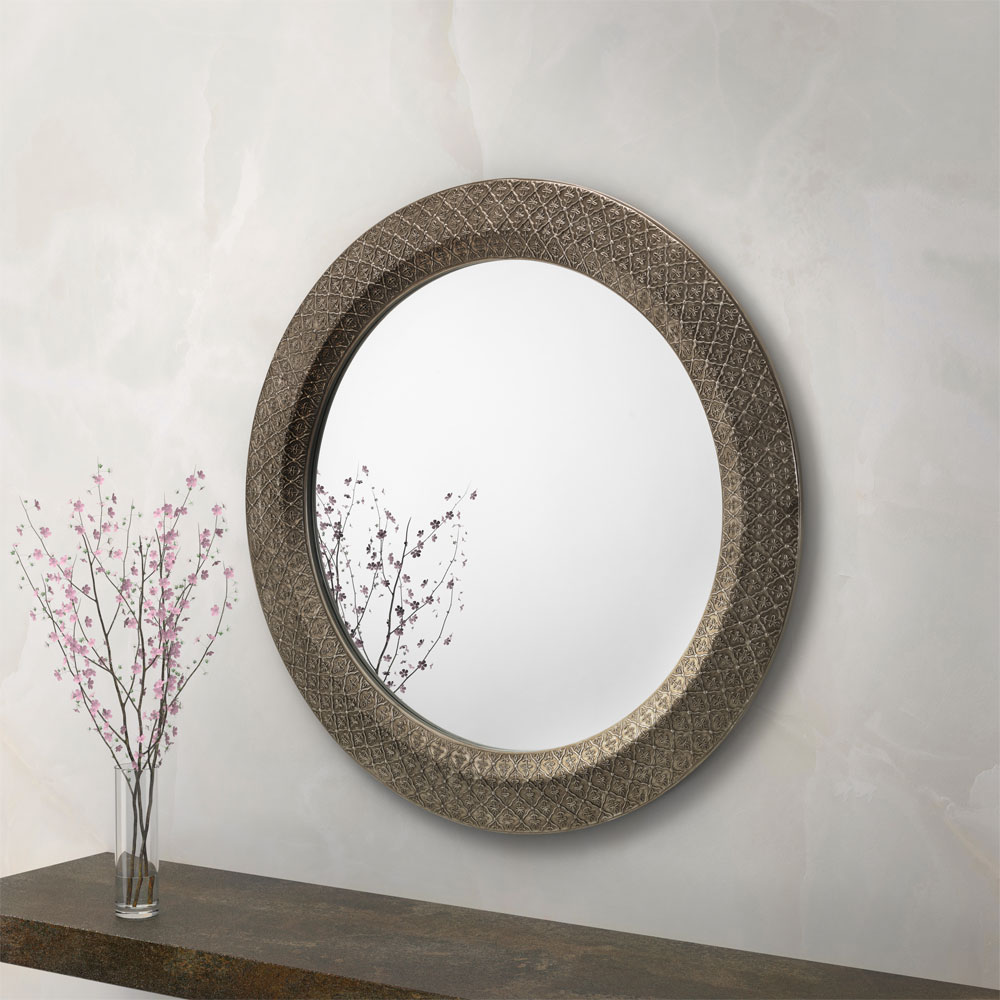 Cadence Stunning Pewter Frame Round Wall Mirror - Large - JB Collections