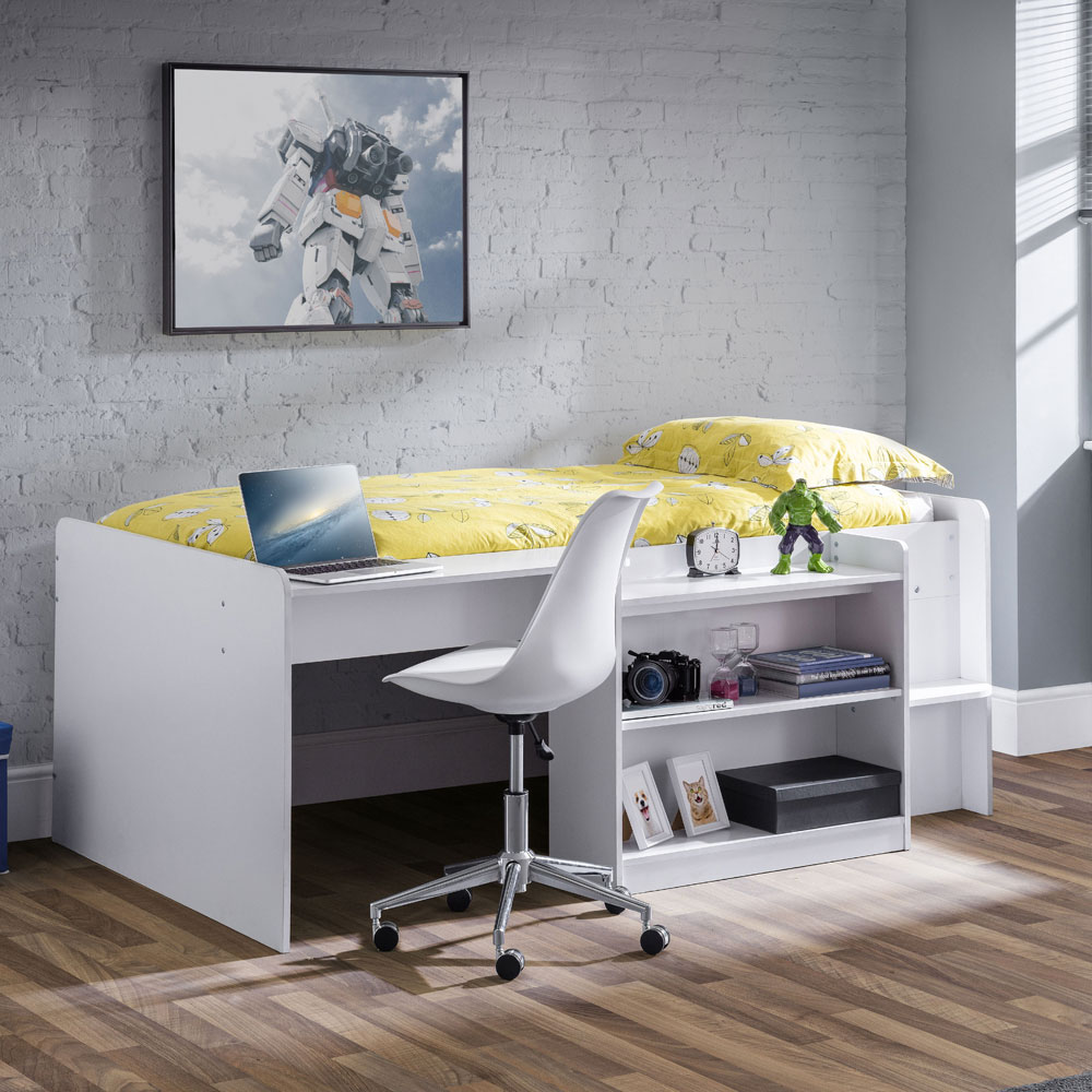 Neptune Kids Mid-Sleeper With Desk and Open Shelf - White - JB Collections
