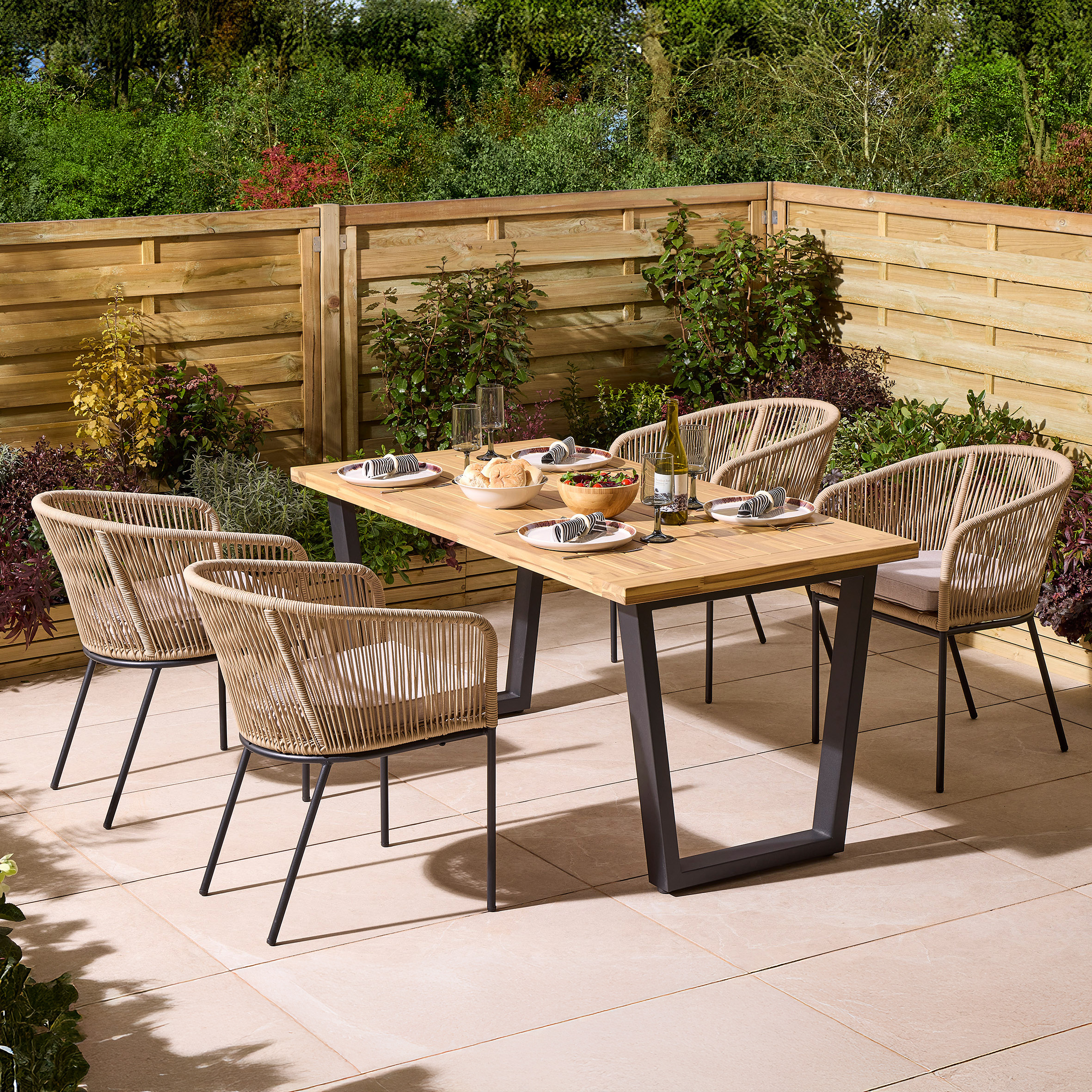HARROWIN Garden 4 Seater Table and Chair Set, 160cm - Oak Finish - Etta Gardens