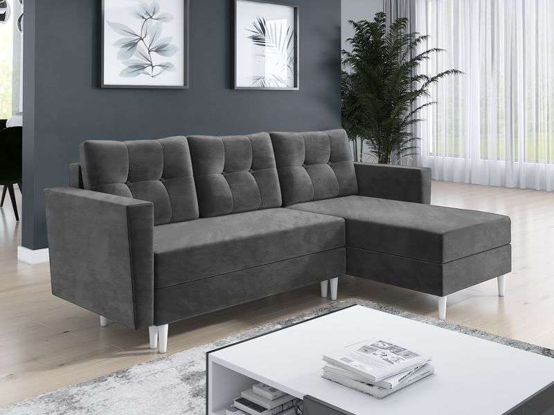 JUNMERE Fabric 3 Seater L Shaped Corner Sofabed - Dark Grey, Reversible Facing - Avellino & Wells
