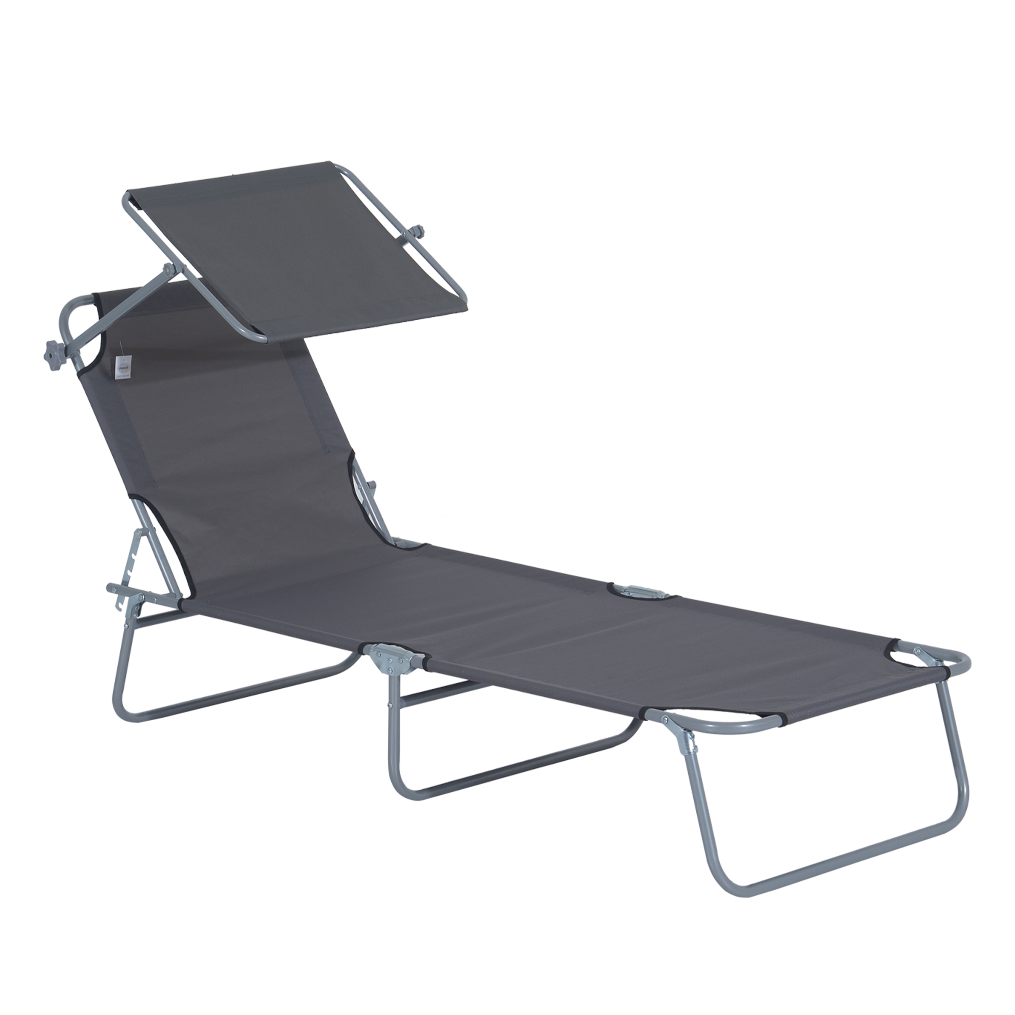 Reclining Chair Sun Lounger Folding Lounger Seat with Sun Shade Awning Beach Garden Outdoor Patio Recliner Adjustable (Grey) - Life Essentials