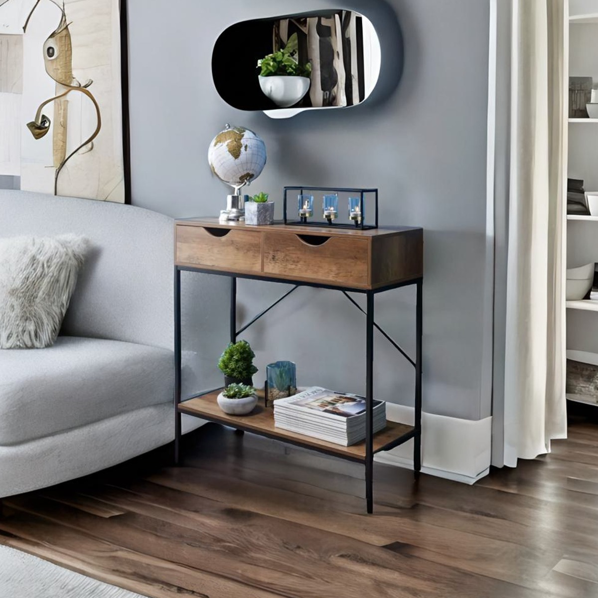 WESTORA Console Table Wooden Entryway Table with 2 Drawers and Lower Shelf - Rustic Brown - The Urban Forge
