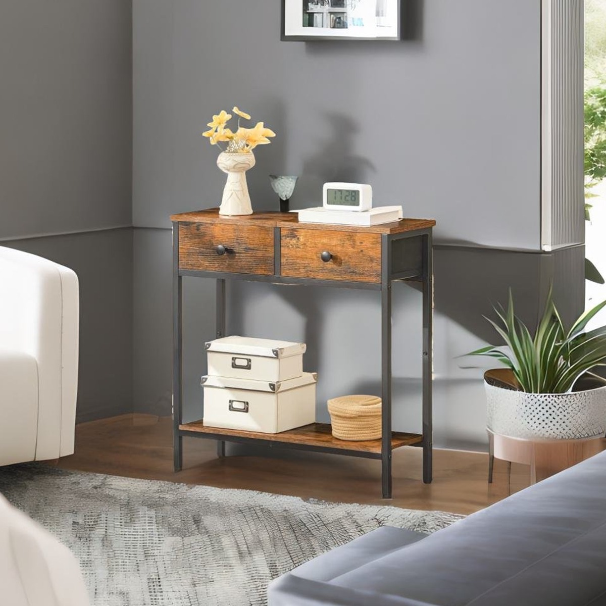 KESTRELLE Console Table Rustic Table with Storage for Hallway or Living Room - Rustic Brown - The Urban Forge