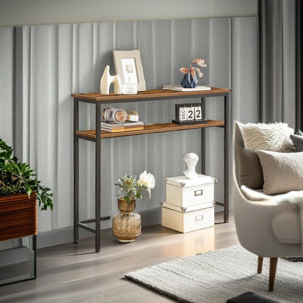 ROVESTA Console Table Slim Table with Adjustable Shelf - Rustic Brown - The Urban Forge