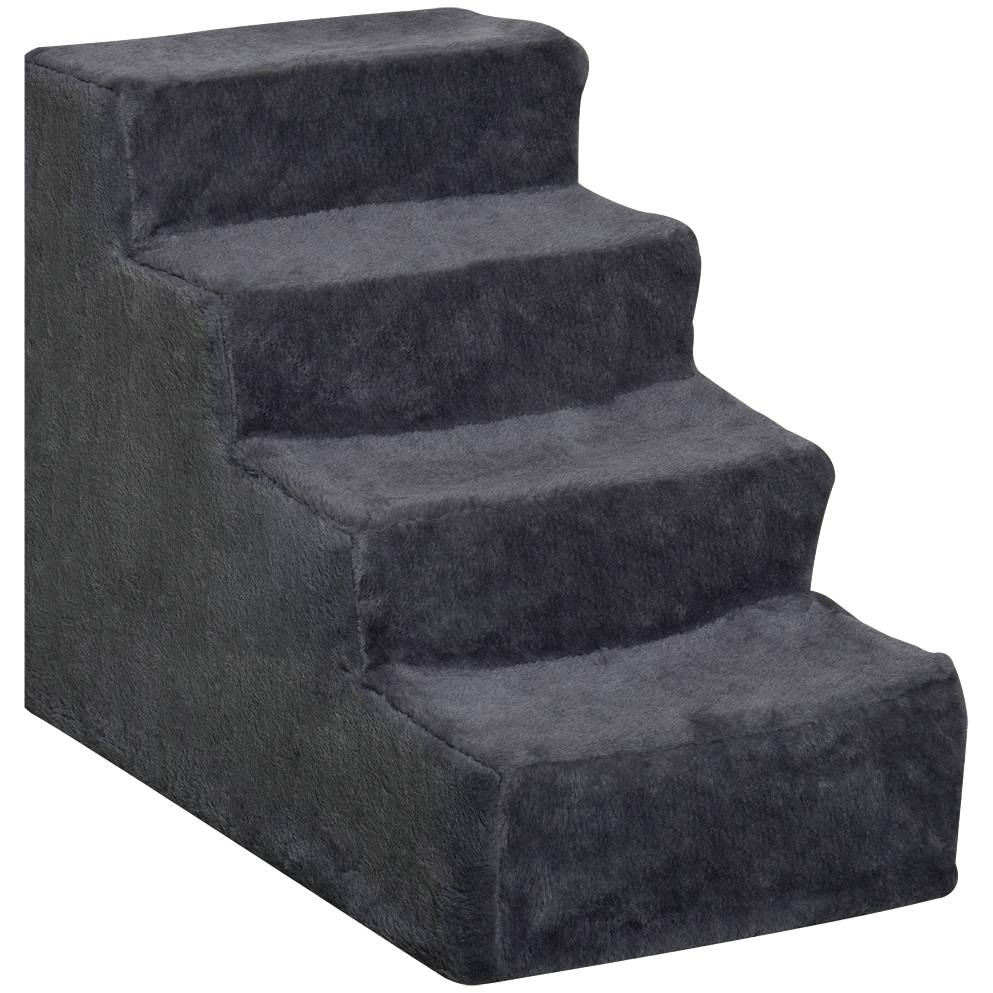 PAWSTER Four Step Dog Stairs with Washable Plush Cover Dark Grey - Life Essentials