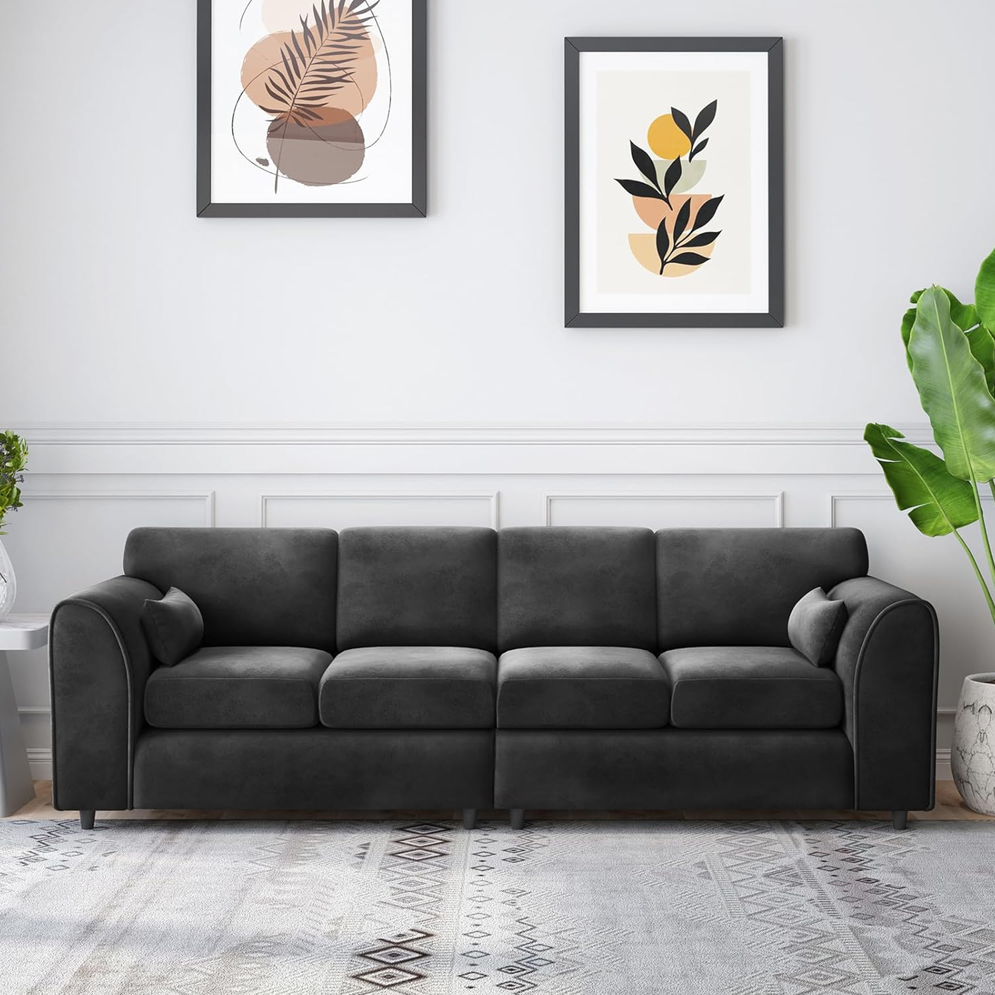 DELANO Plush Velvet 4 Seater Fullback Sofa - Black - Home Done