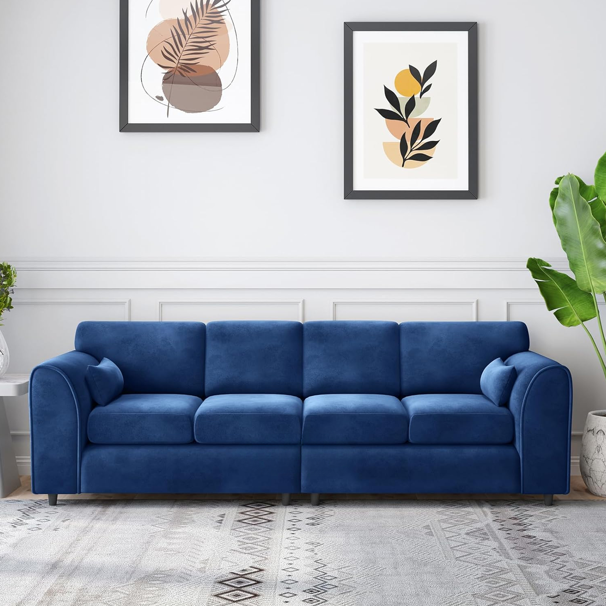 DELANO Plush Velvet 4 Seater Fullback Sofa - Midnight Blue - Home Done