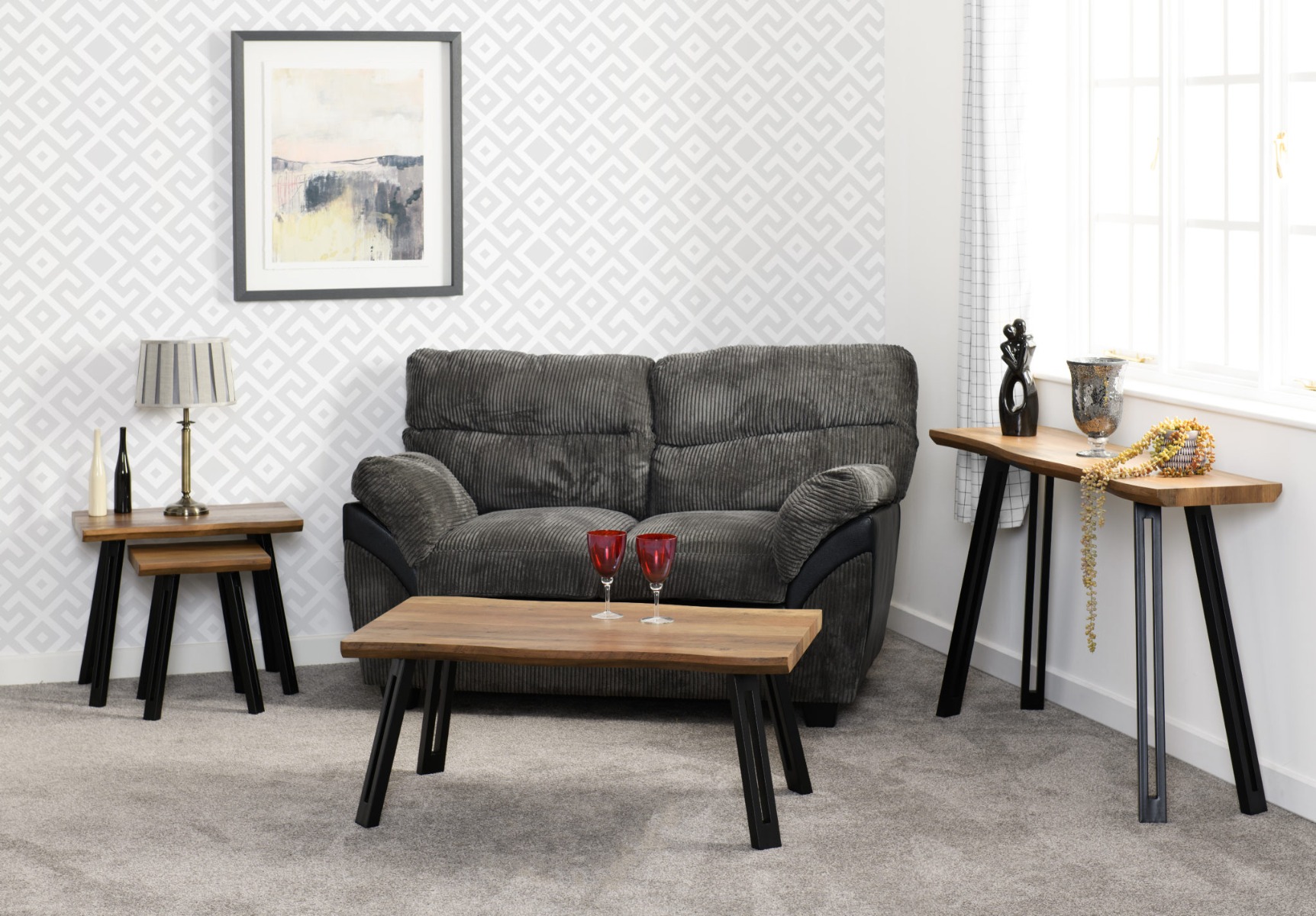 Quebec Wave Edge Coffee Table - Oak Effect Black - Budget Deals