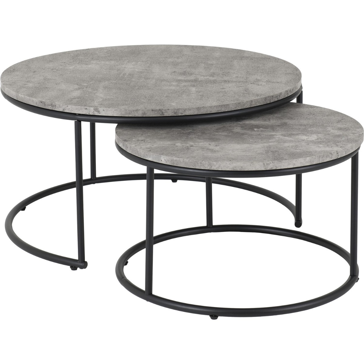 Athens Round Coffee Table Set - Concrete Effect Black - Budget Deals