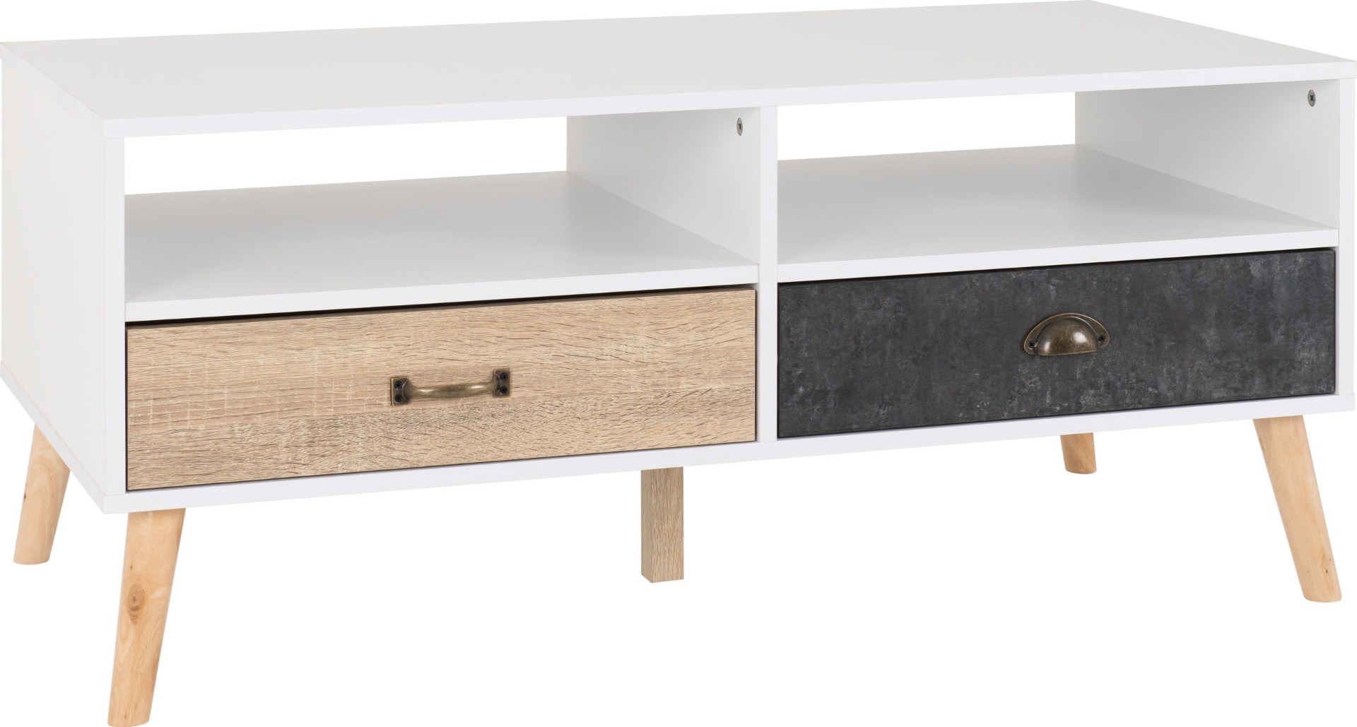 Nordic 2 Drawer Coffee Table - White Distressed Effect - Budget Deals