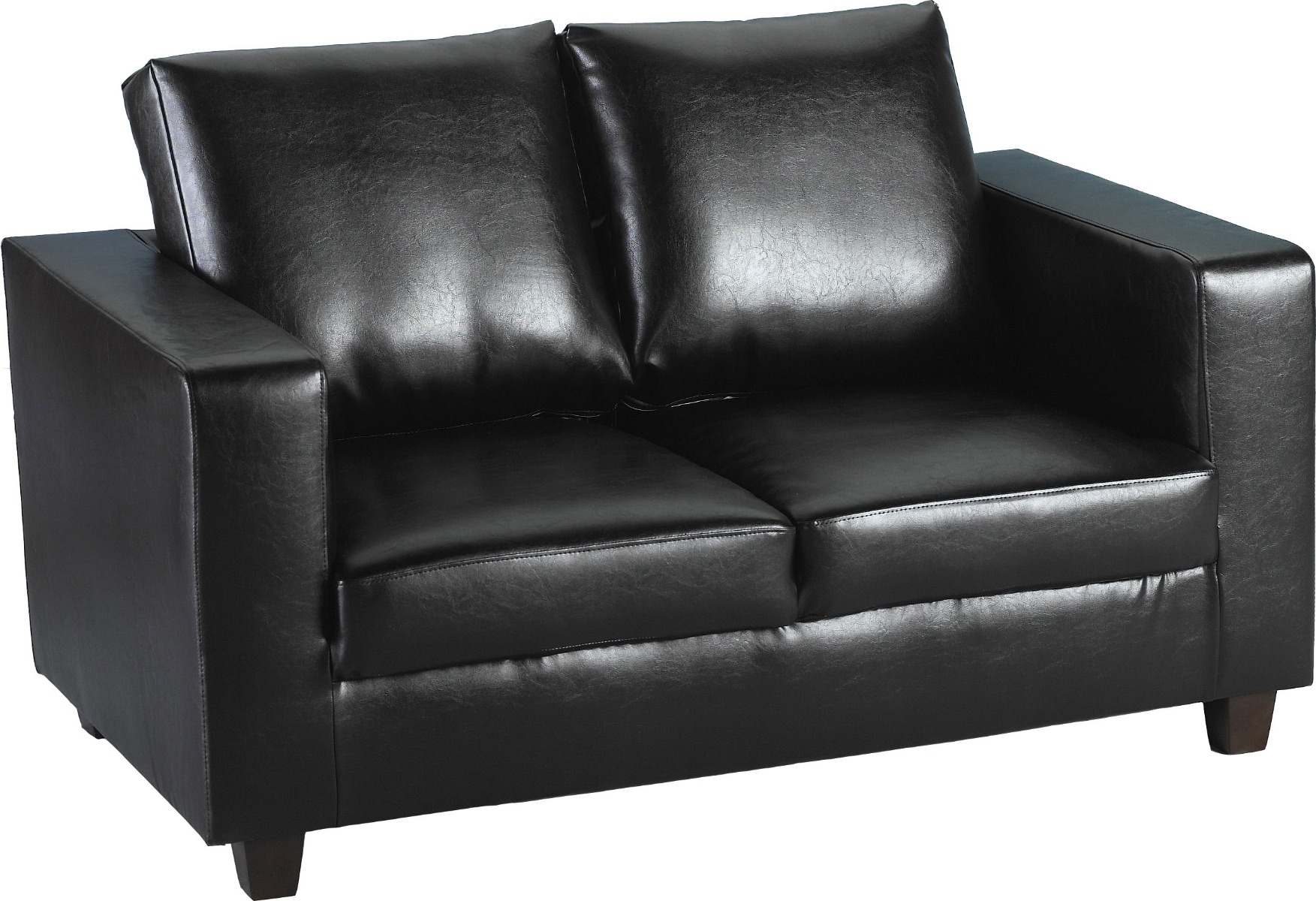 Tempo Two Seater Sofa-in-a-Box - Black Faux Leather - Budget Deals
