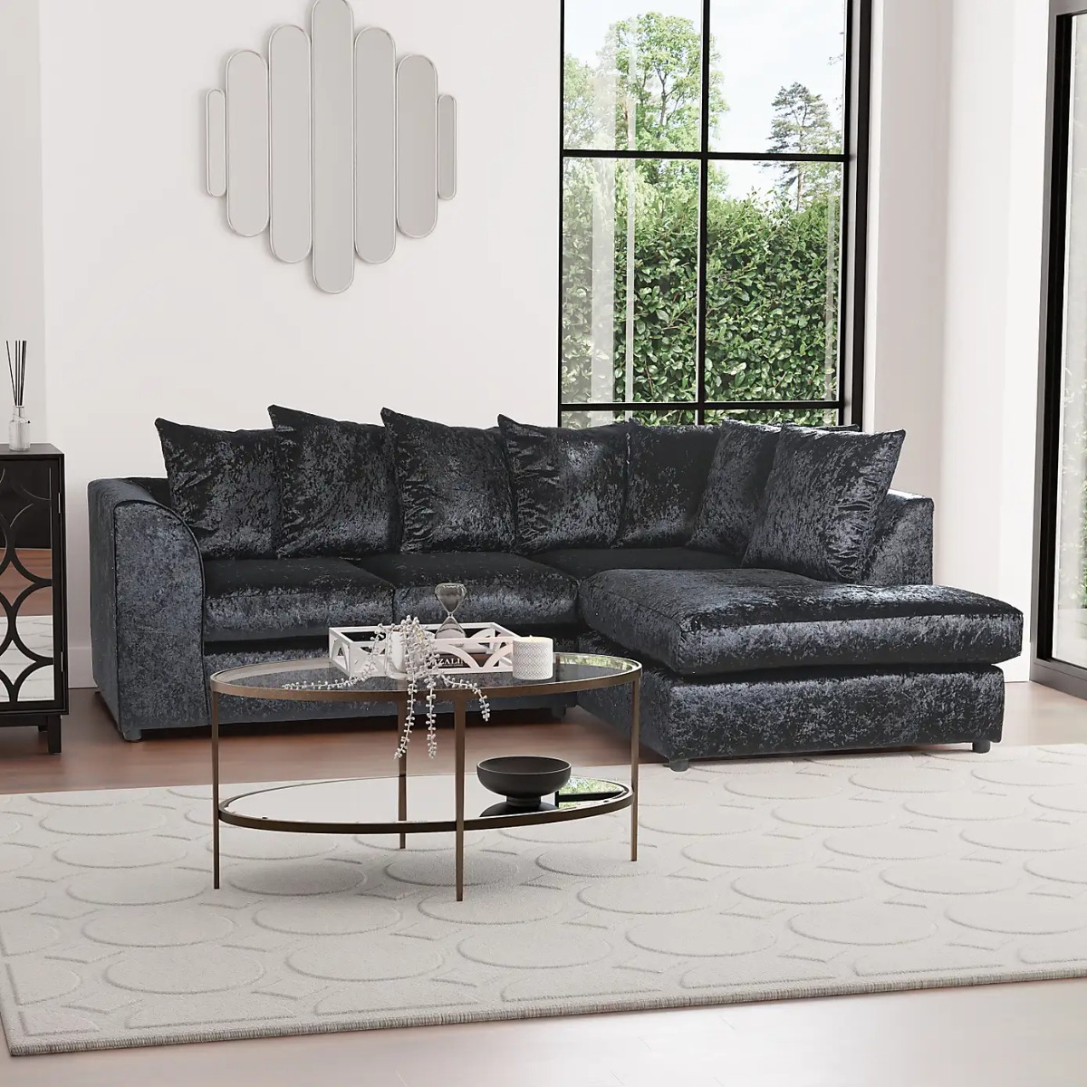 Blake Black Crushed Velvet Corner Sofa - Right and Left Arm - Home Done