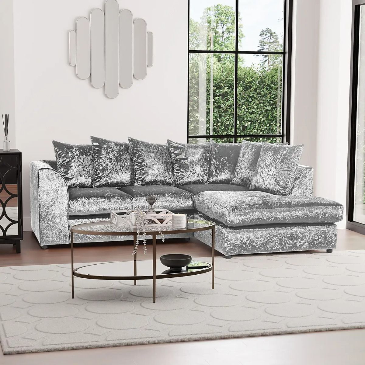 Blake SIlver Crushed Velvet Corner Sofa - Right and Left Arm - Home Done