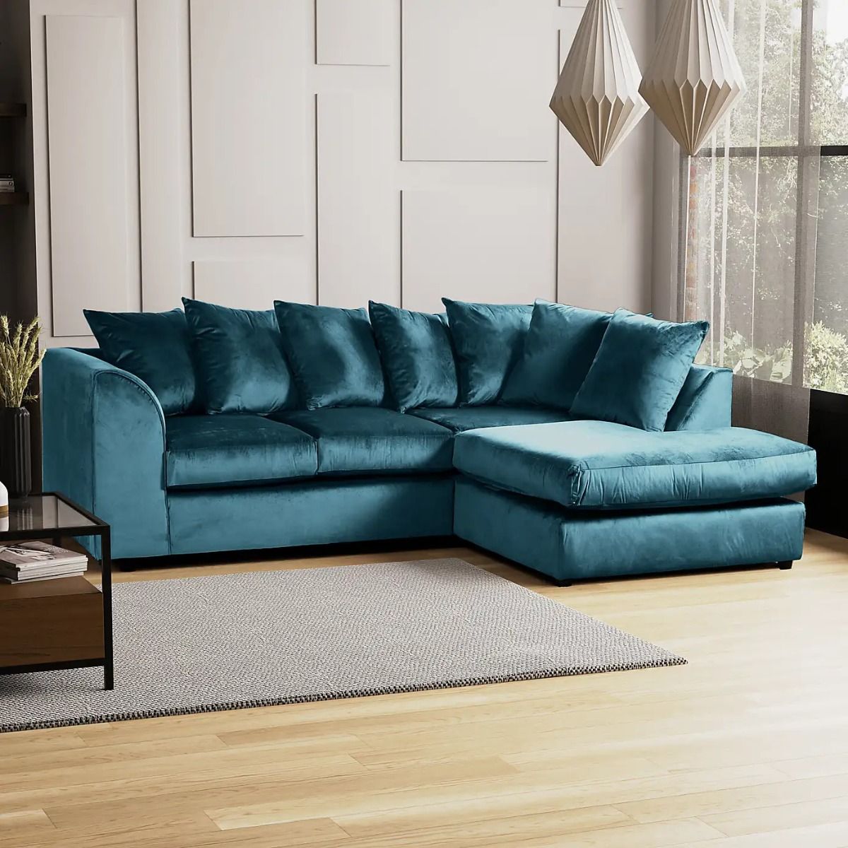 Blake Teal Plush Velvet Corner Sofa - Right and Left Arm - Home Done
