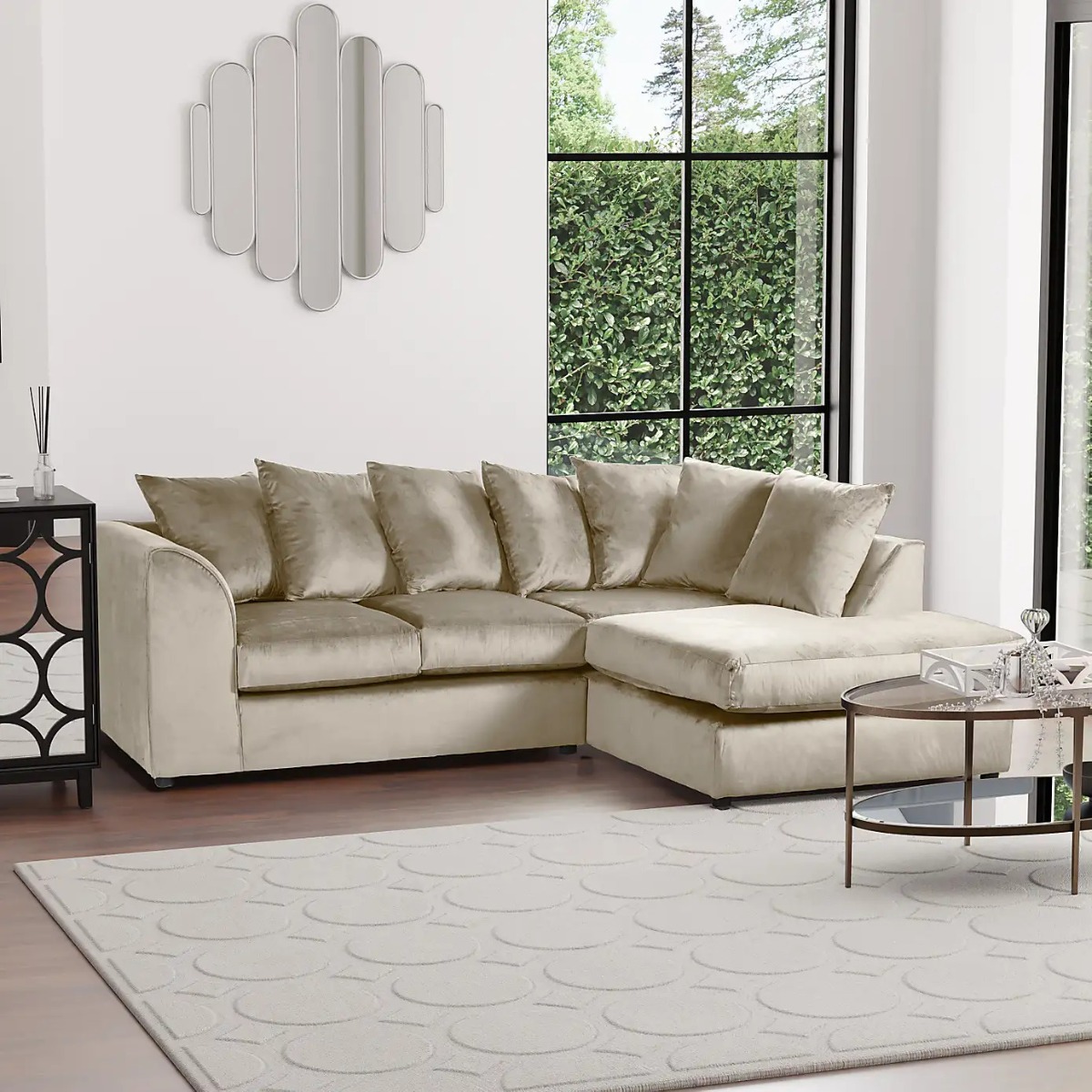 Blake Champagne Plush Velvet Corner Sofa - Right and Left Arm - Home Done