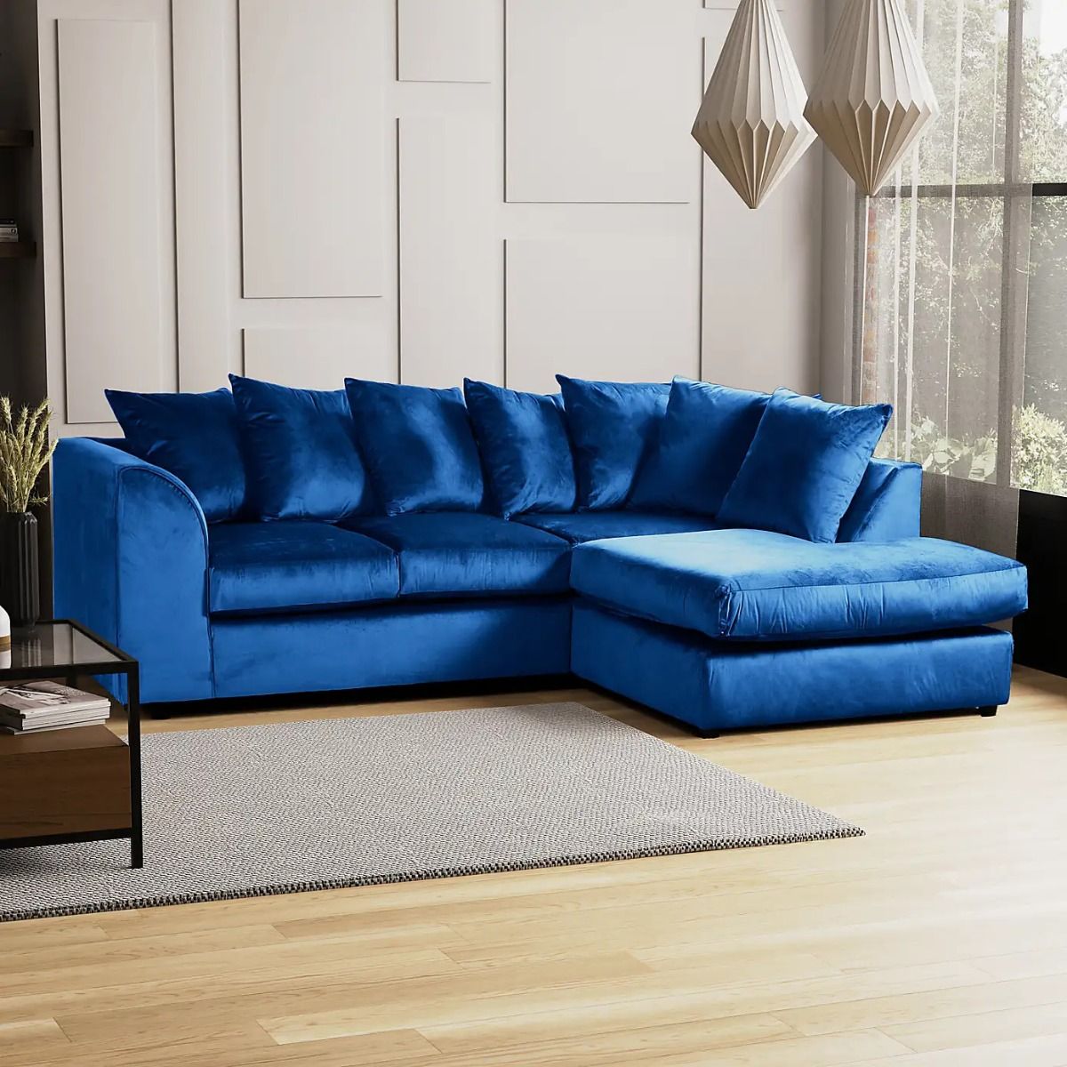 Blake Royal Blue Plush Velvet Corner Sofa - Right and Left Arm - Home Done