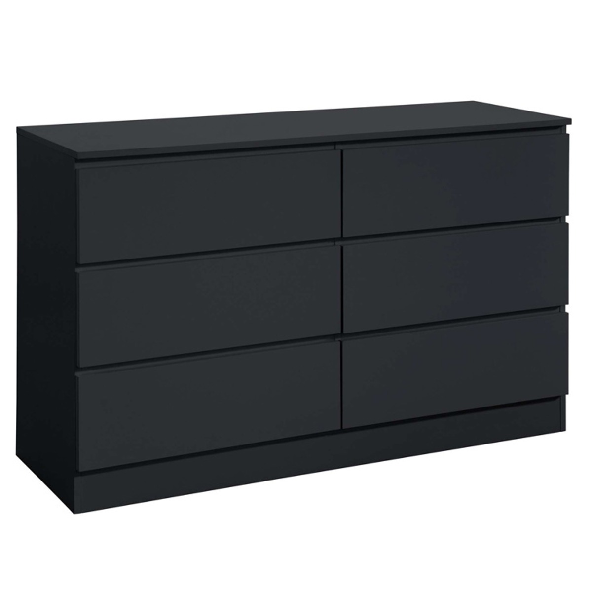 OPAL Black Chest of Drawers - Large-sized, 6 Drawers, Double - Birlea Essentials