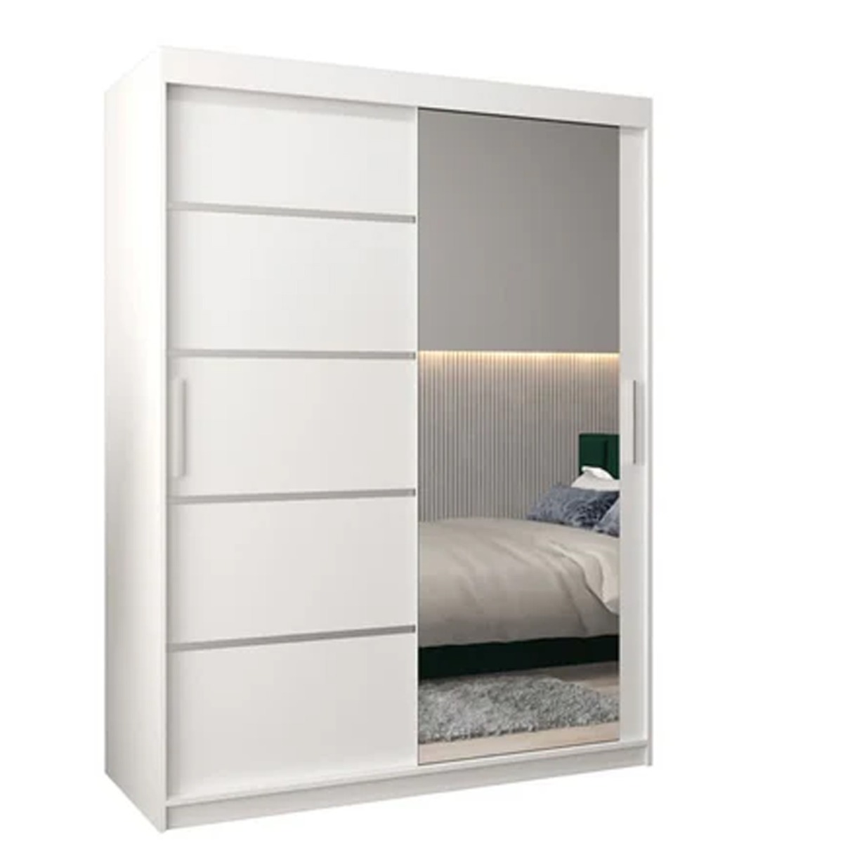 Sliding Wardrobe - VICENZA II 2 Door Mirrored Wardrobe White 150cm - Art Nest