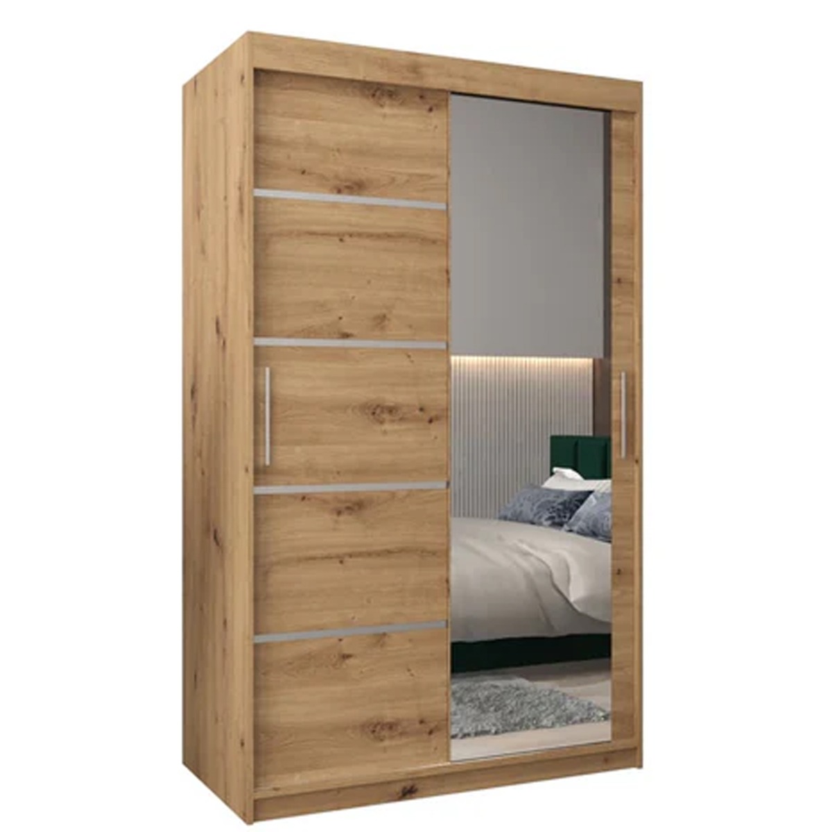 Sliding Wardrobe - VICENZA II 2 Door Mirrored Wardrobe Oak Artisan 120cm - Art Nest