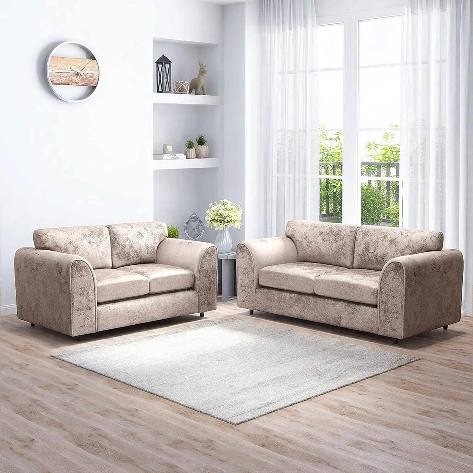 VELOURA Crush Velvet 3 and 2 Seater Fullback Sofa Set - Mink - Home Done