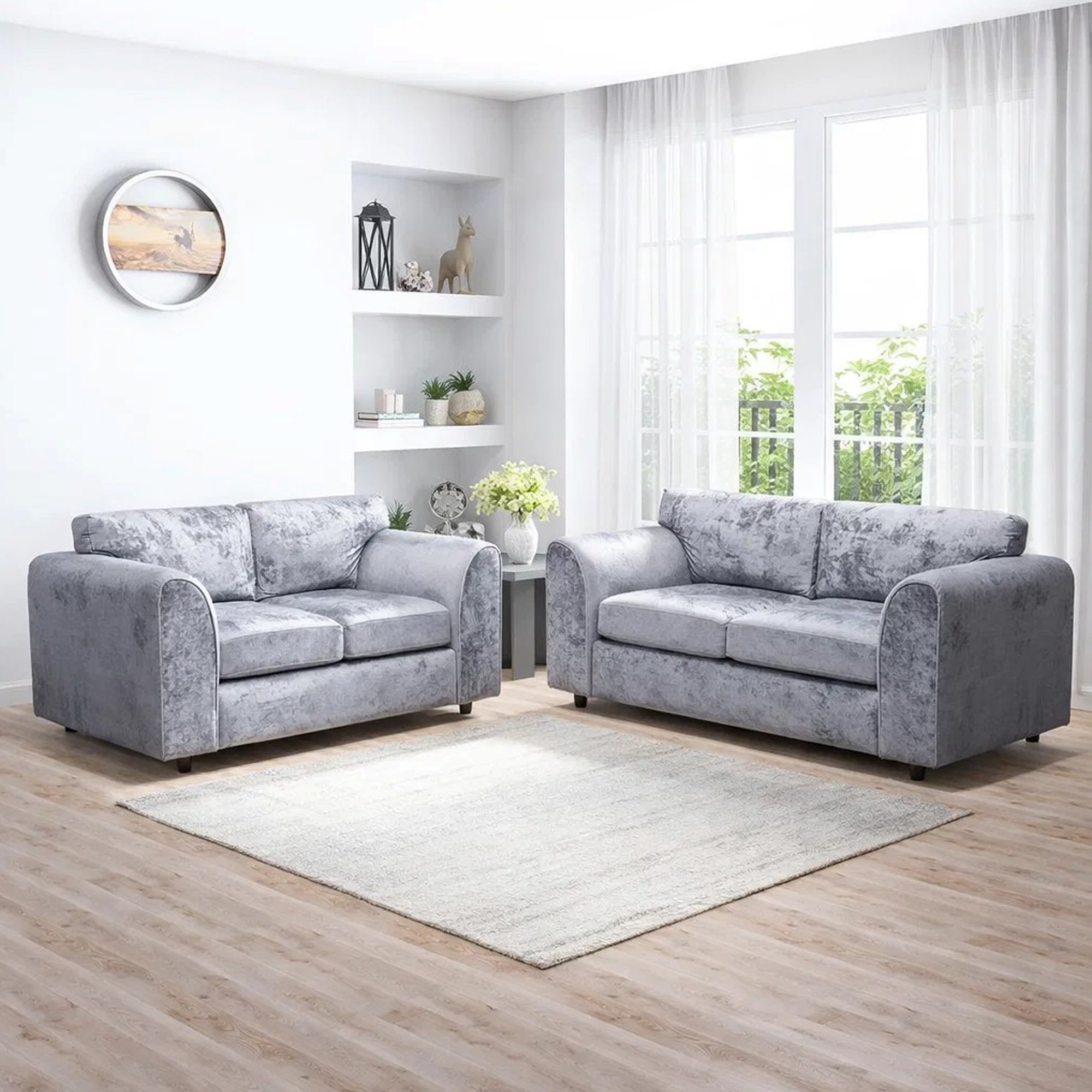 VELOURA Crush Velvet 3 and 2 Seater Fullback Sofa Set - Silver - Home Done