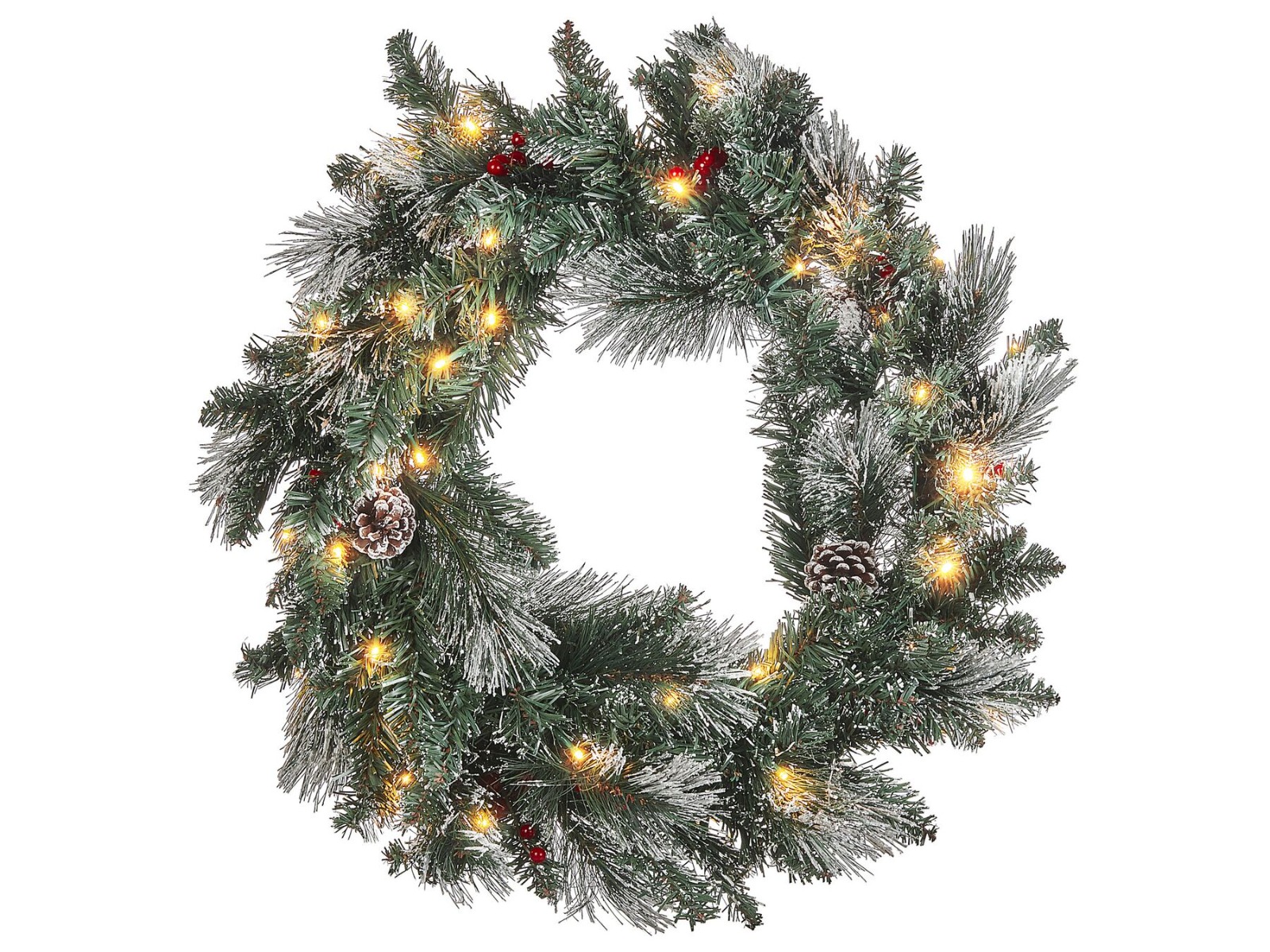 Evergreen Frosted Pre-Lit Christmas Wreath 40 cm - Green - Gemini Interiors