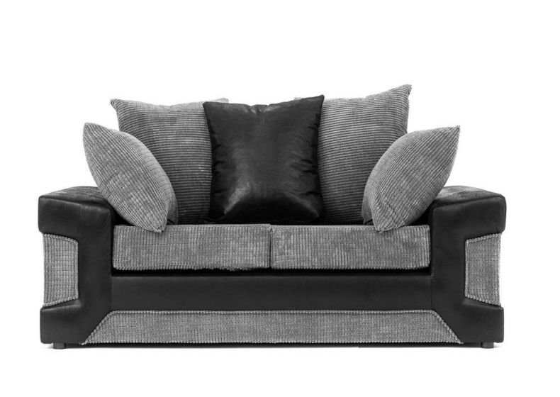 DENZEL Jumbo Cord Fabric 2 Seater Sofa - Black and Grey - Interior Masters