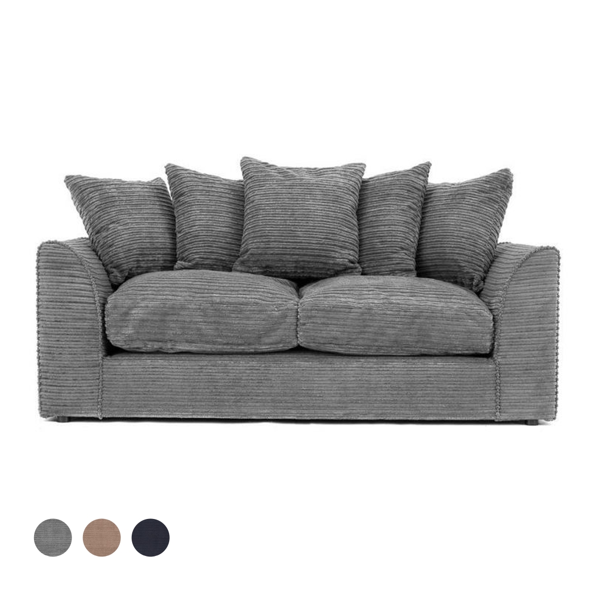 Porto Jumbo Cord 3 Seater Sofa - Grey - Interior Masters