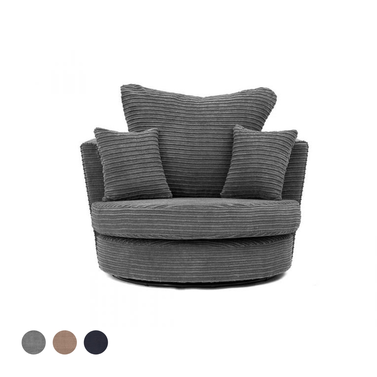 Porto Jumbo Cord Swivel Chair - Grey - Interior Masters