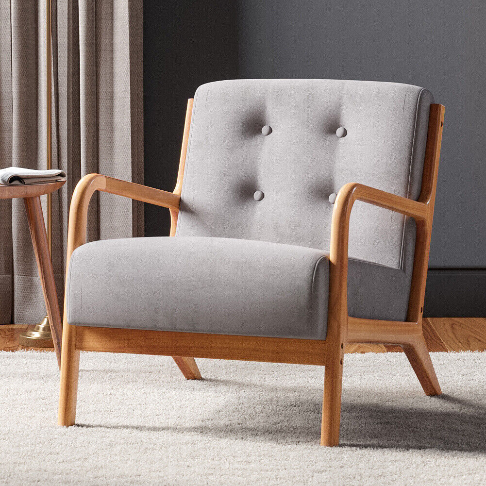 Heritage Haven Upholstered Armchair with Wooden Frame - Grey - Bedroom & More