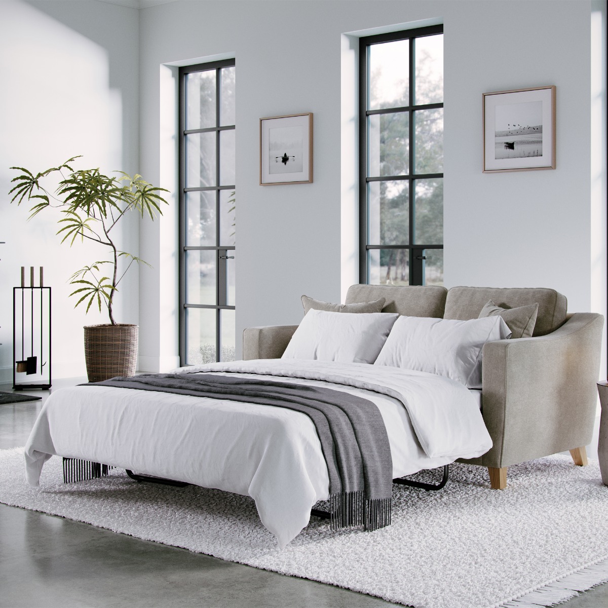 2 Seater Sofa Bed - KRISTY Fabric - Light Beige - Edgbaston Living