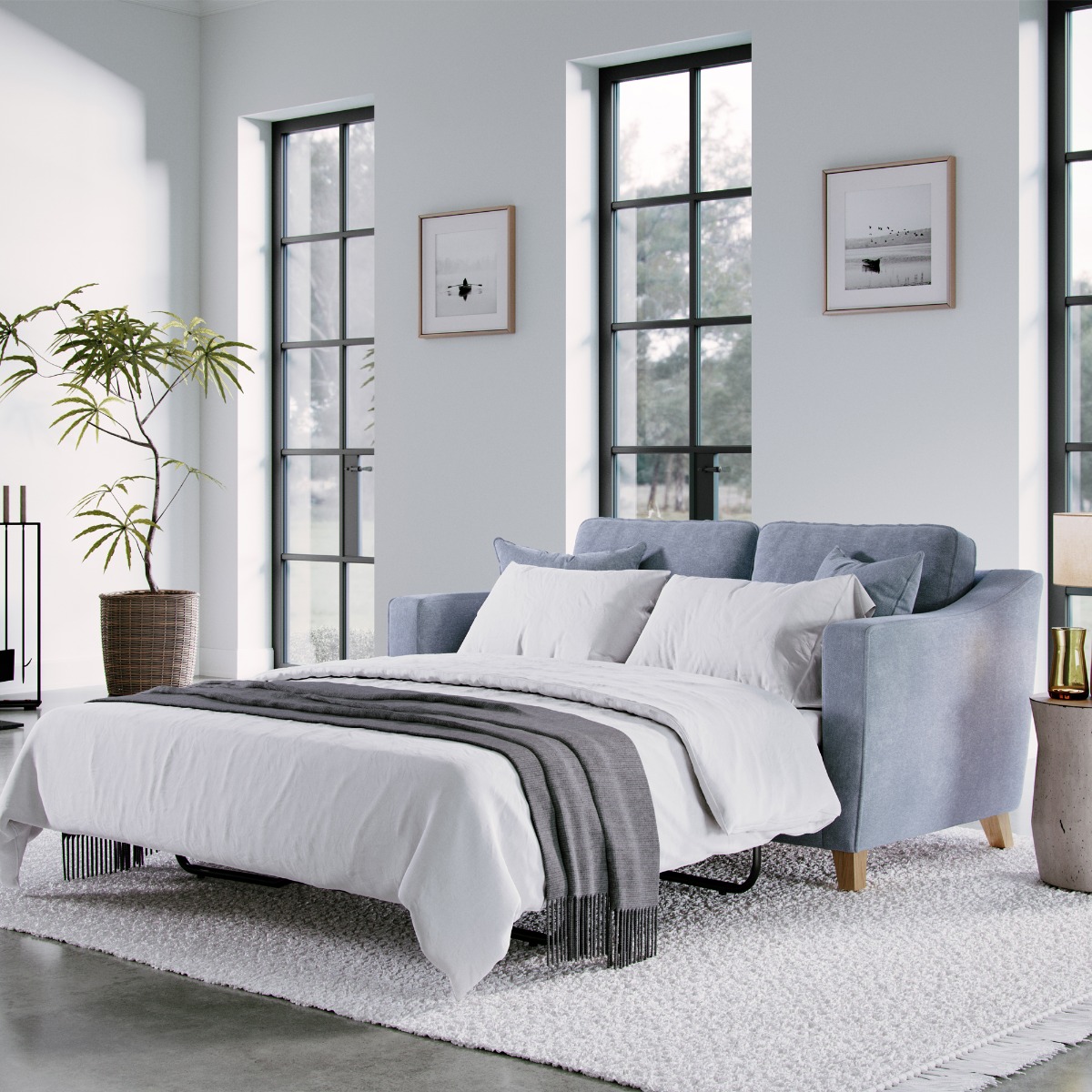 2 Seater Sofa Bed - KRISTY Fabric - Light Blue - Edgbaston Living