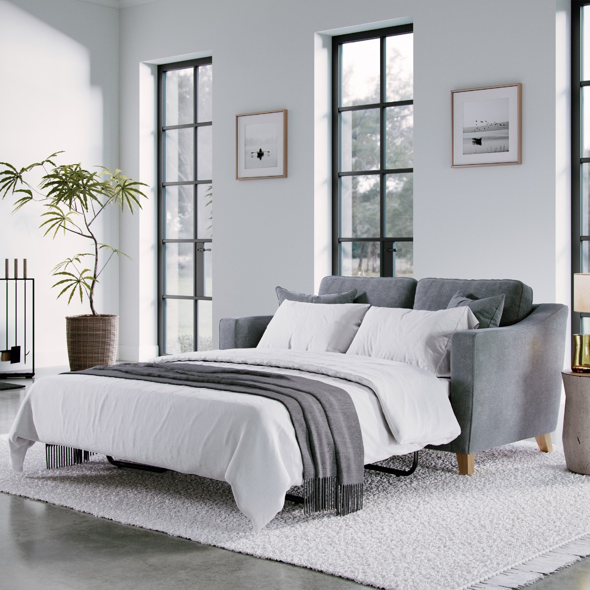 2 Seater Sofa Bed - KRISTY Fabric - Light Grey - Edgbaston Living