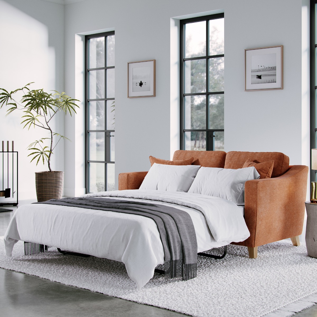 2 Seater Sofa Bed - KRISTY Fabric - Orange - Edgbaston Living