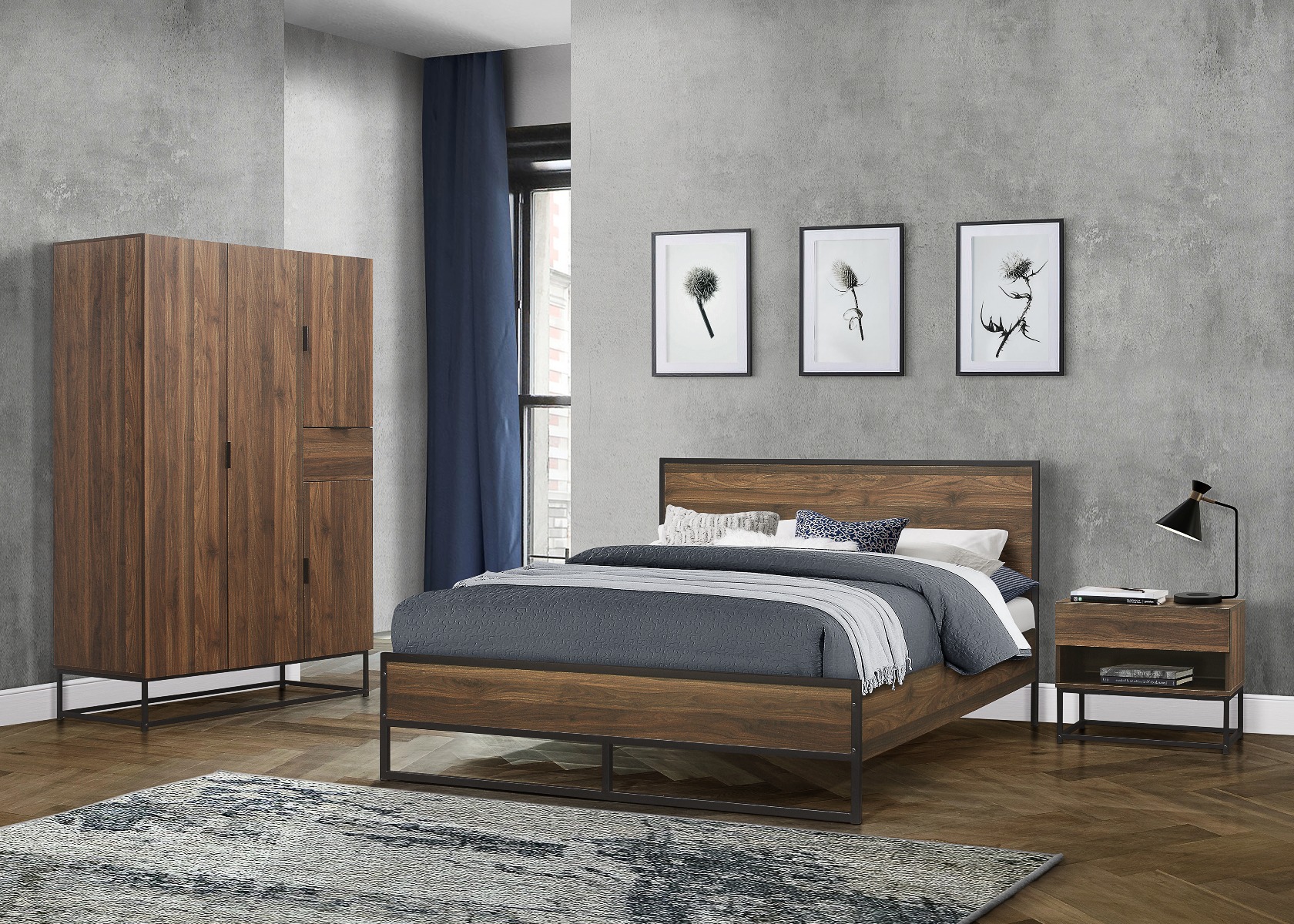 Classic Design Walnut Effect Metal Bed Frame - Small Double 4ft - Birlea Essentials