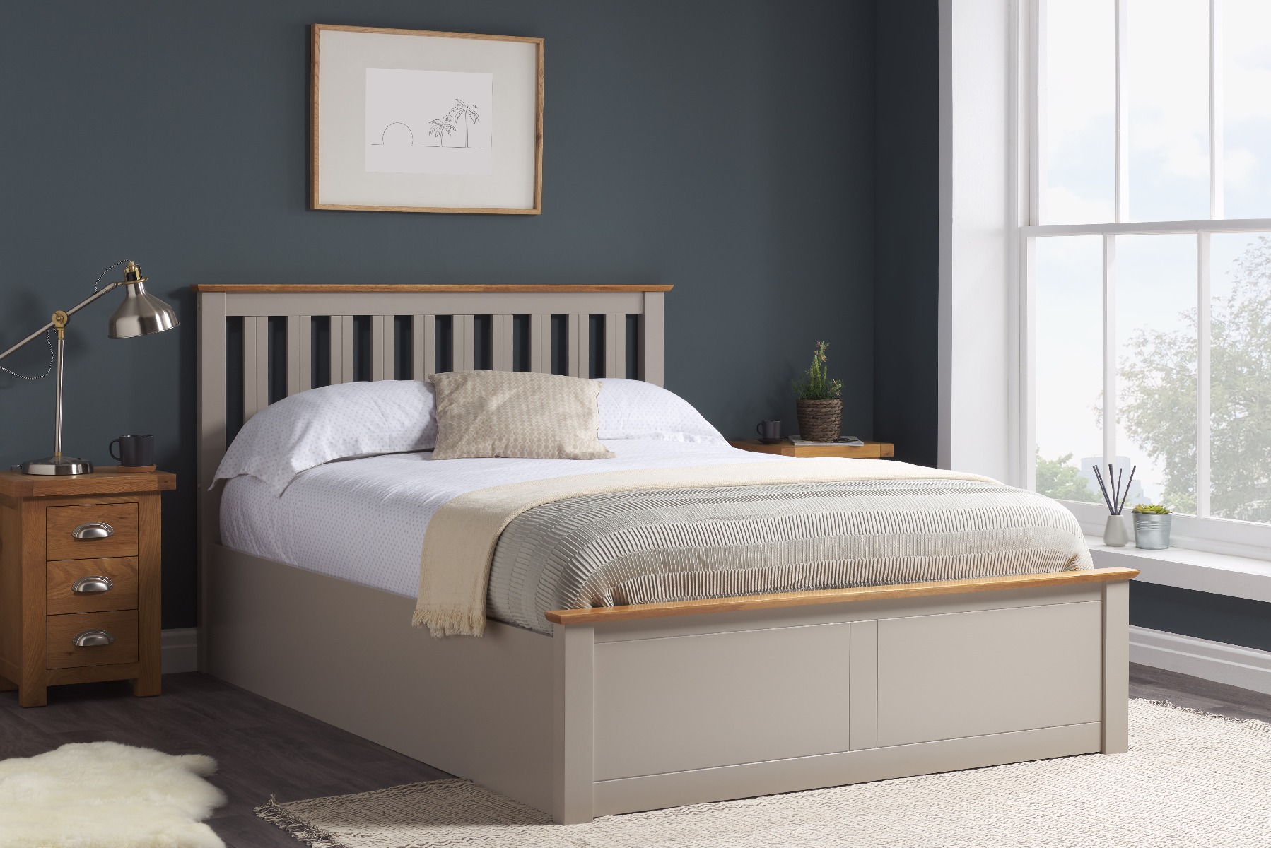 Phoenix Wooden Ottoman Storage Grey Bed - Standard Double 4ft6 - Birlea Essentials