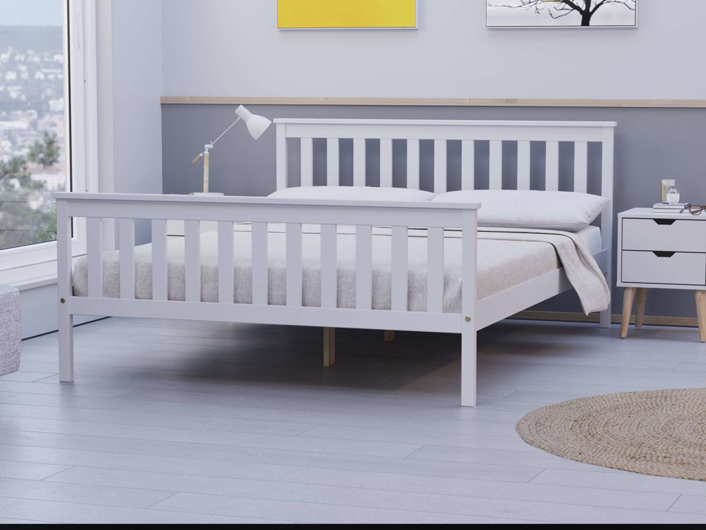 OXFORD White Pine Wood Bed - Standard Double 4ft6 - Birlea Essentials