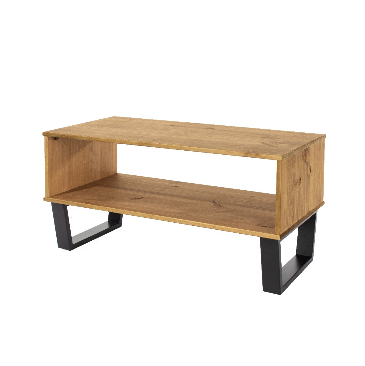 Texas Black Metal Frame Open Slot Coffee Table - Antique Waxed Pine - Colton & Sawyer